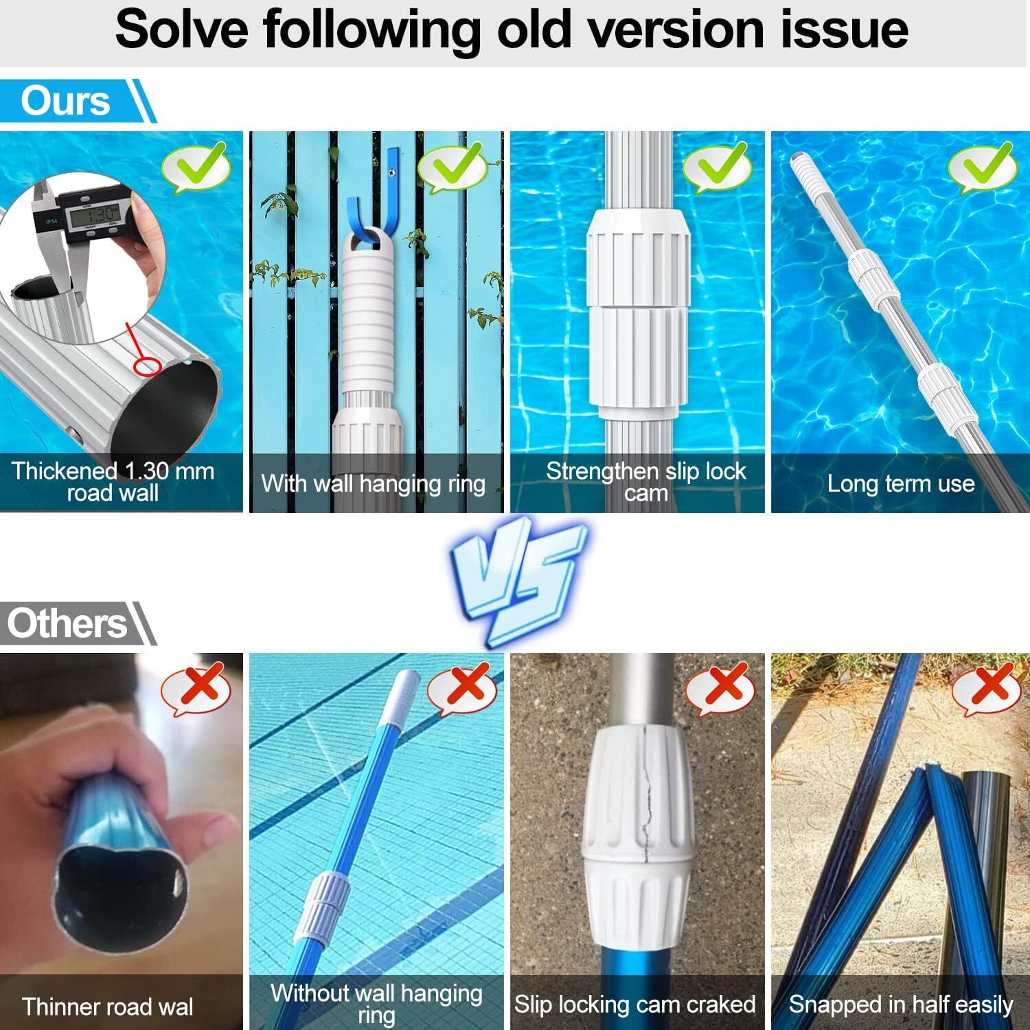 Professional 15Foot Swimming Pool Pole Telescopic Aluminum Fits Pool Net Skimmer