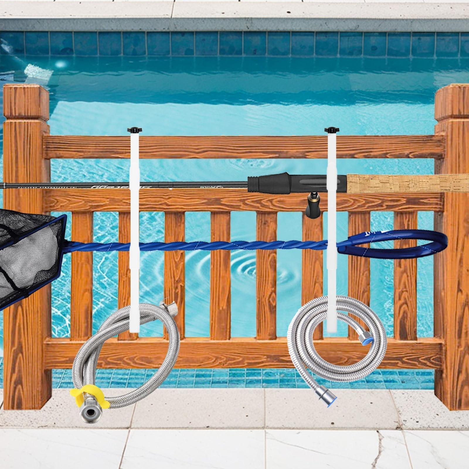 Adjustable Heavy Duty Pool Pole Hangers – 2Pcs Fence Hooks for Skimmers, Rakes,