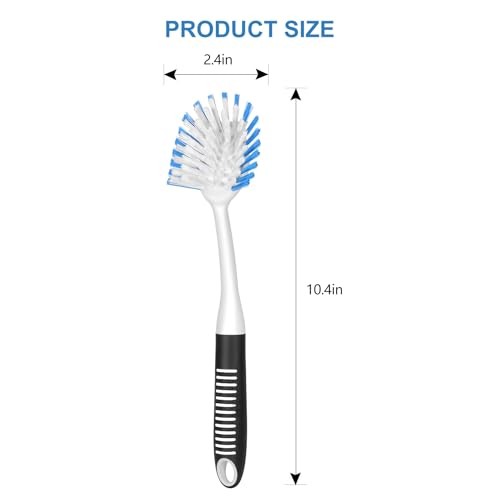 Dish Brush with Handle – 2 Pack Stiff Bristles Dish Scrubber – Black-Blue