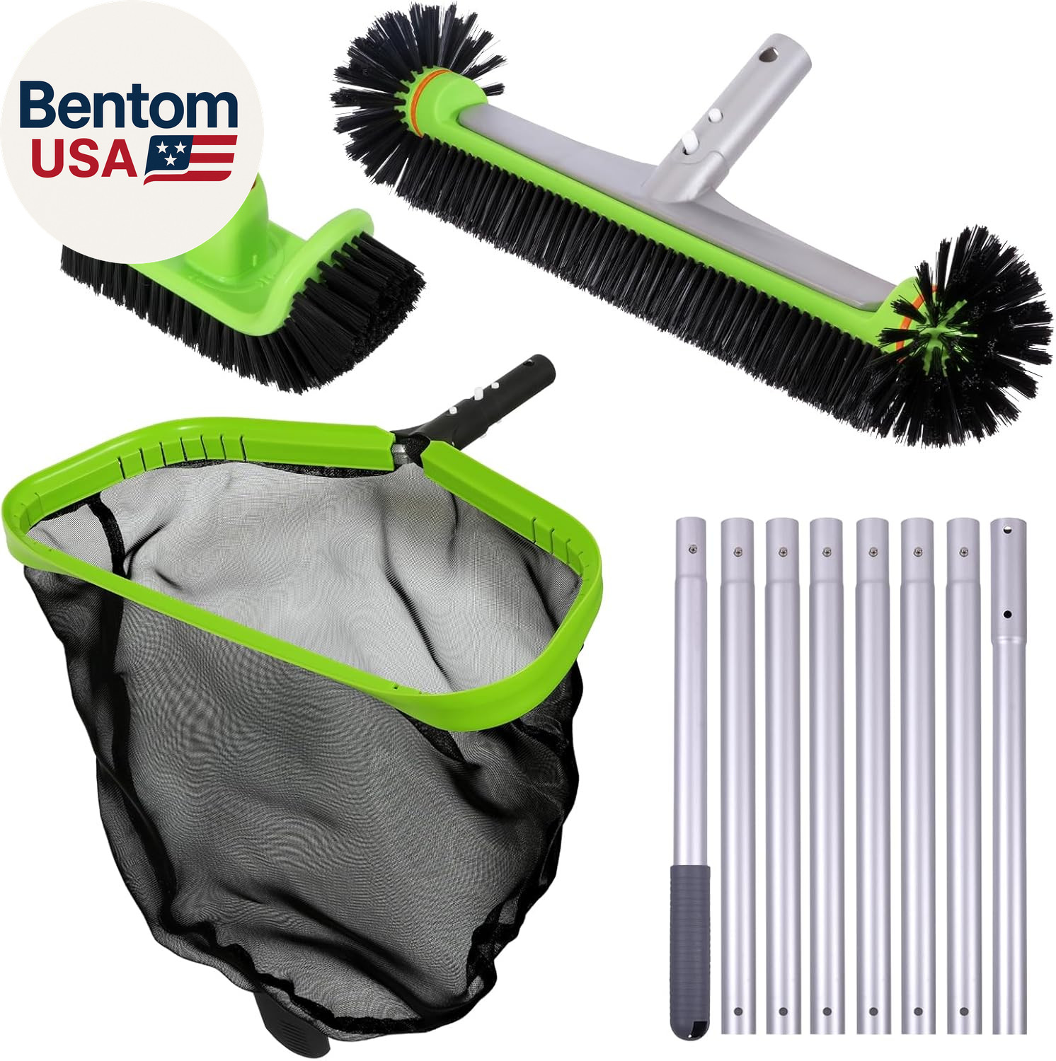 Pool Cleaning Kit: Net, Brush, Scrubber & Adjustable Pole By