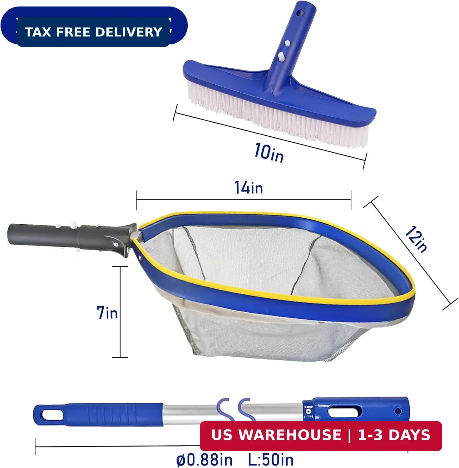 Poolvio Swimming Pool Cleaning Kit, 14 » Brush Head & 50 » Telescopic Aluminum P