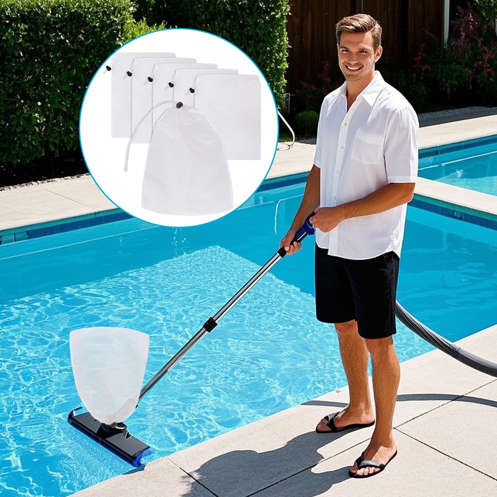 6Pcs Pool Leaf Vacuum Net Bag Replacement with Locking Cord, Pool Vacuum Mesh…