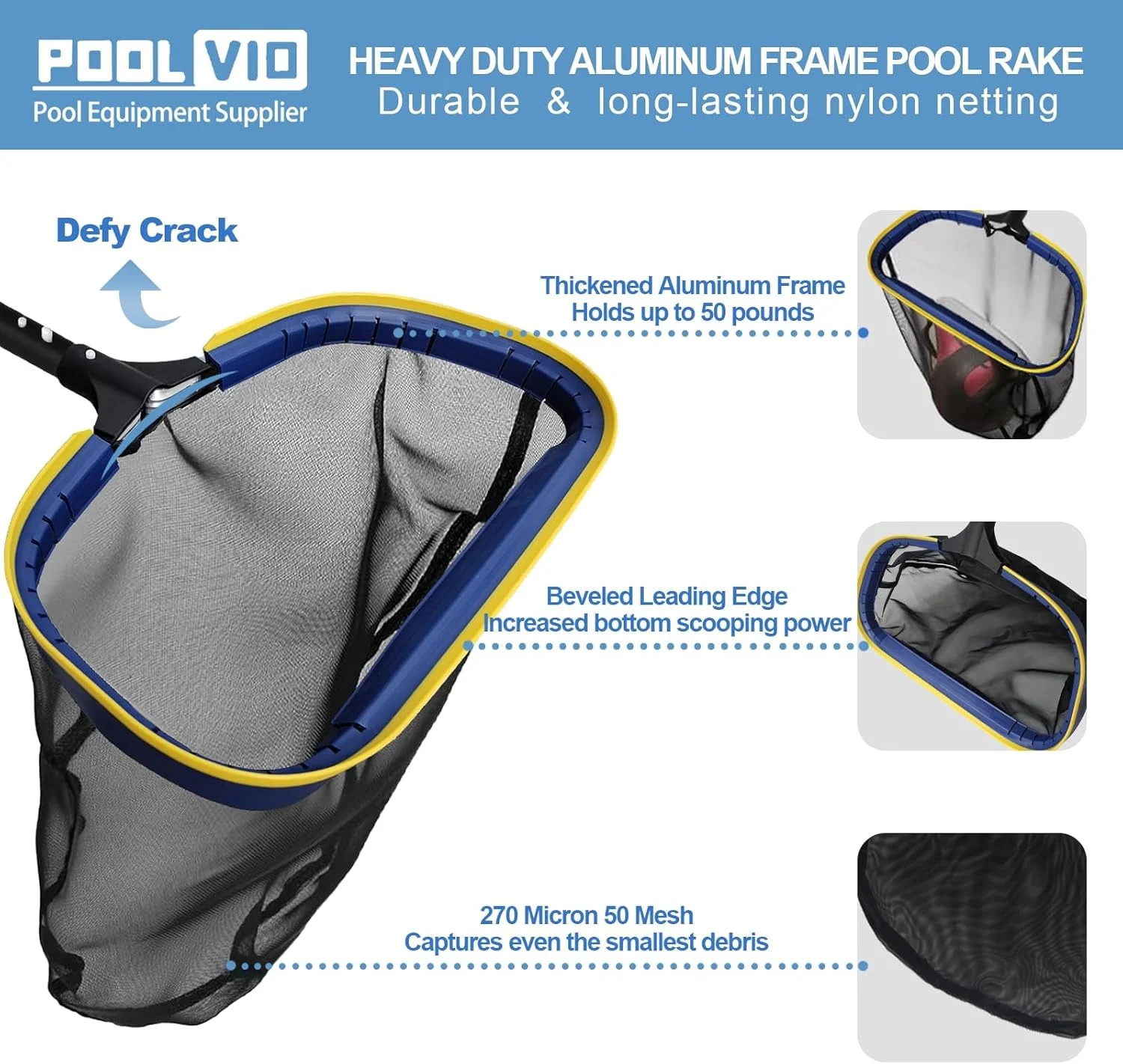 Poolvio 5-in-1 Pool Cleaning Kit – Includes Semi-Deep Skimmer Net, Aluminum Leaf