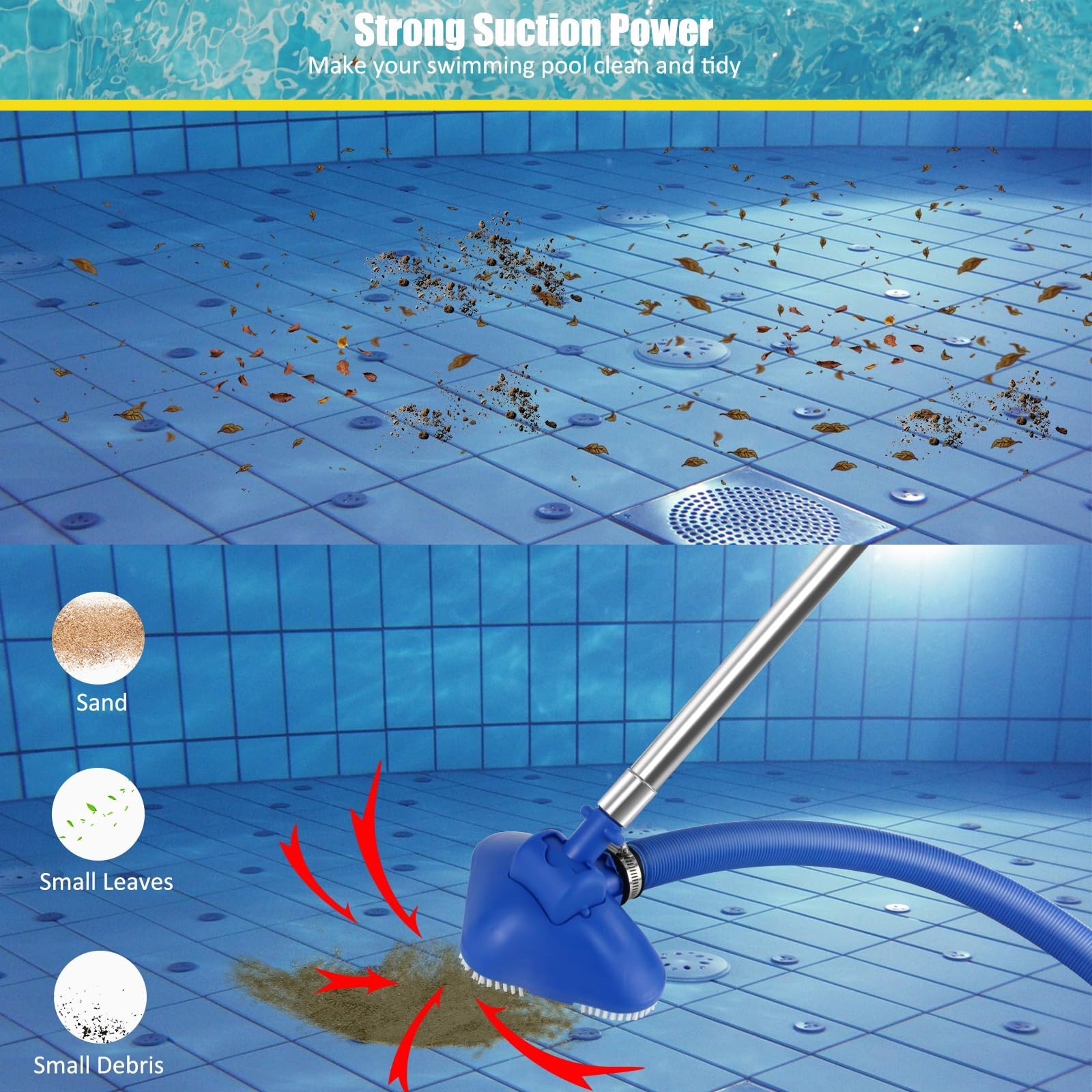 Non-Electric Pool Vacuum Cleaner for Small Above-Ground Pools, 13FT Hose, 8FT Po