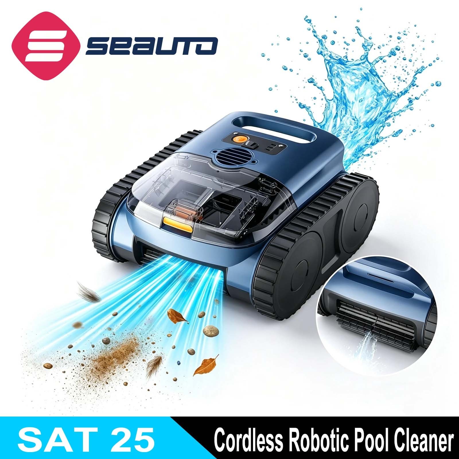 Seauto SAT25 Cordless Robotic Pool Vacuum Floor,Walls,Waterline,2150 Sq.ft