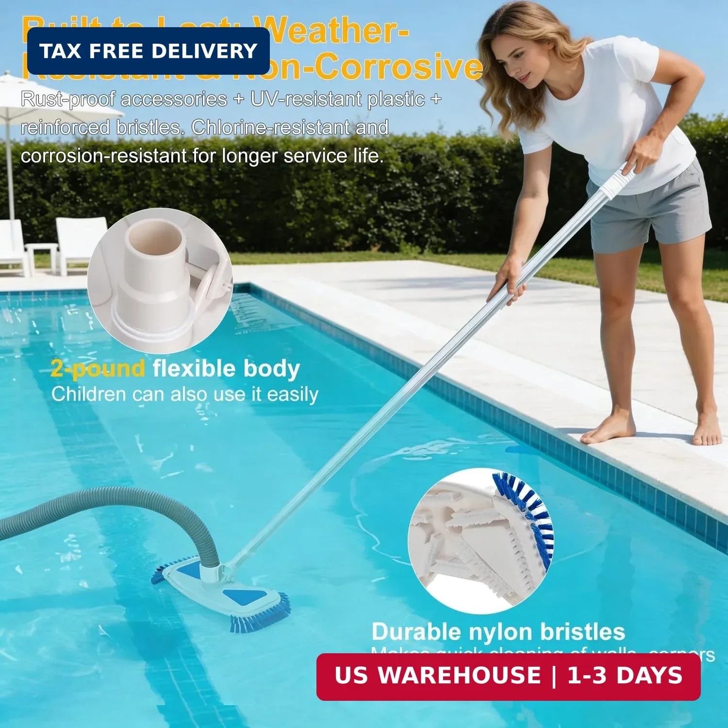 Pool Vacuum Head with Side Brushes 13.5&Prime; Deluxe Manual Pool Cleaner Head, Fit fo
