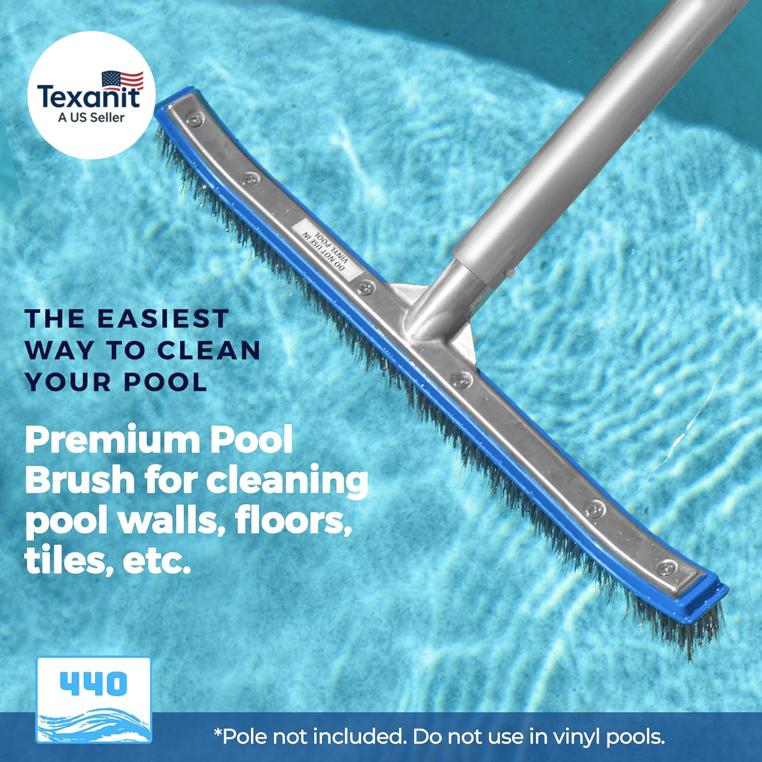 Heavy Duty Pool Brush – 18-Inch Extra-Wide Metal Brush Head with Stainless Steel