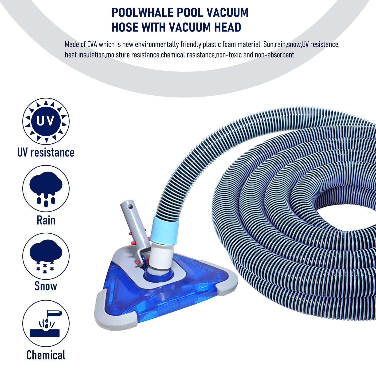POOLWHALE Professional 1-1/2-Inch x 24-Feet Swimming 24ft Hose with Vac Head
