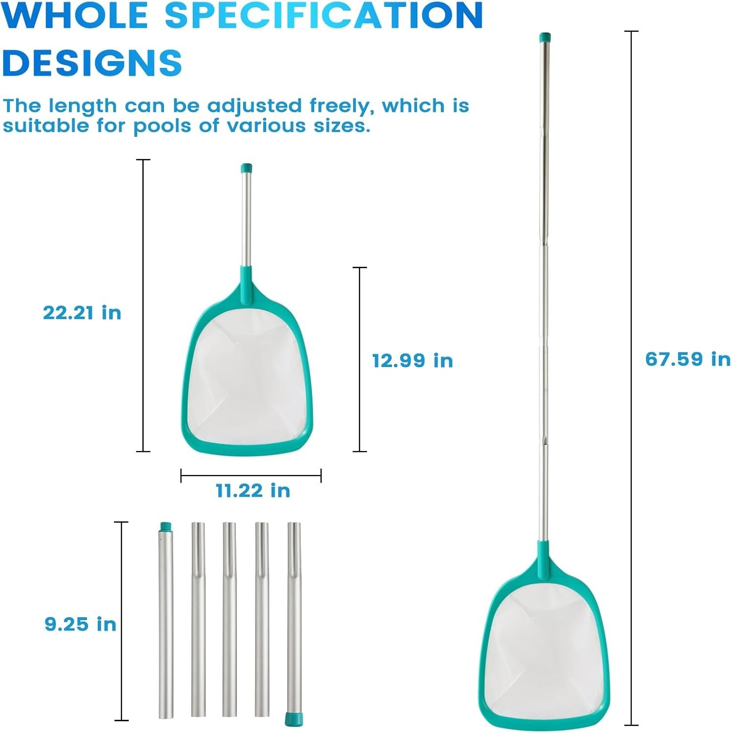 Pool Skimmer – Pool Skimmer Net with 5 Aluminum Pole Sections 67 », Skimmer N…