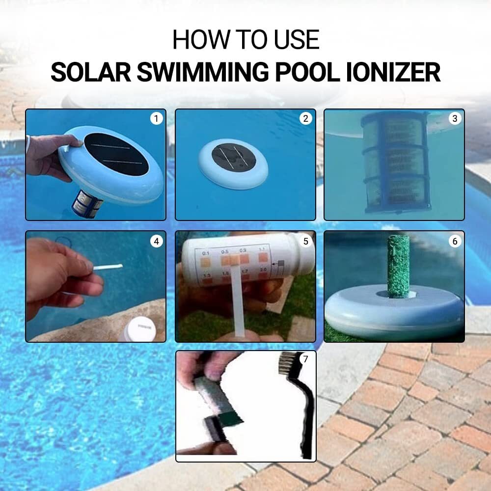 Solar Pool Ionizer,Cleaner,Purifier, Chlorine-Free Water,Covers up to 35,000 gal