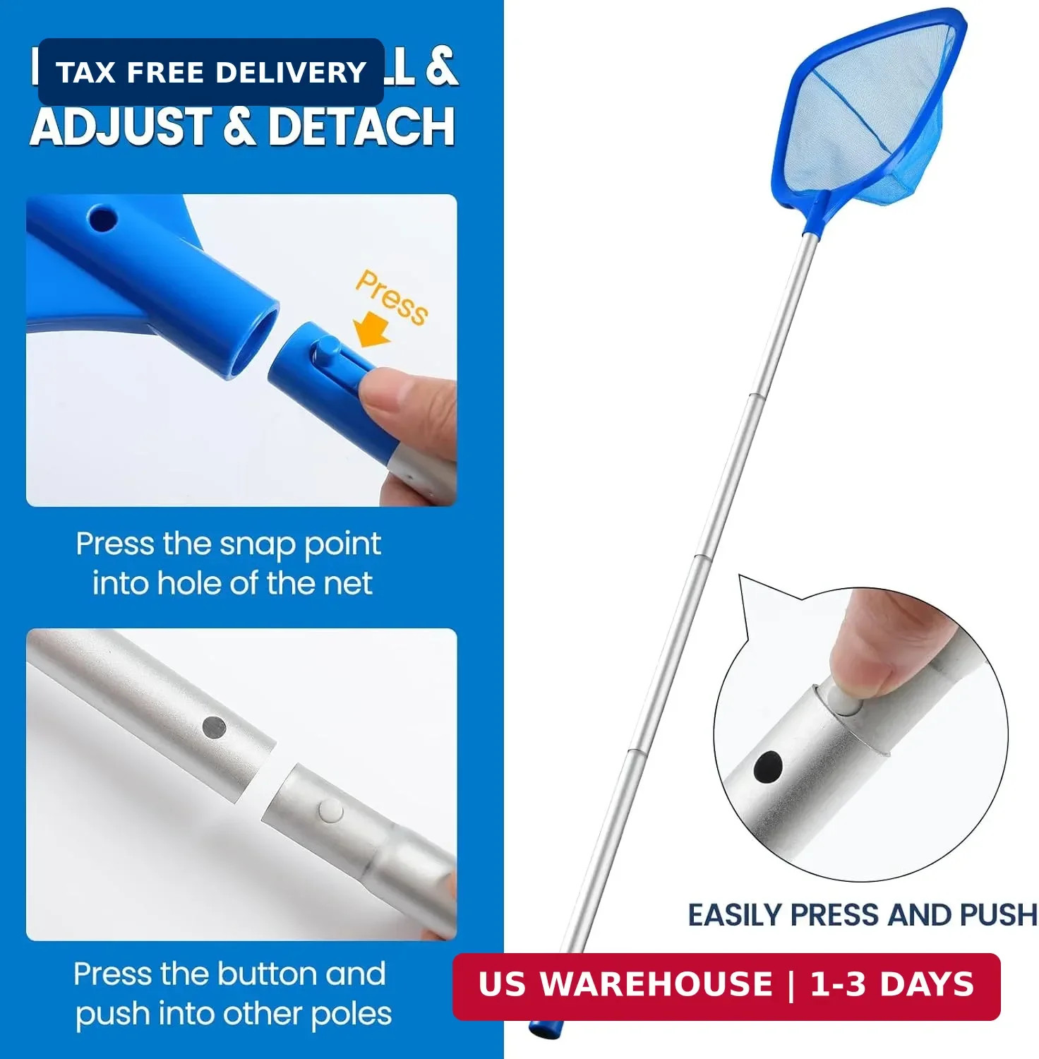Pool Skimmer Net, Deep Pool Leaf Net with Reinforced Frame, Large Capacity Rake