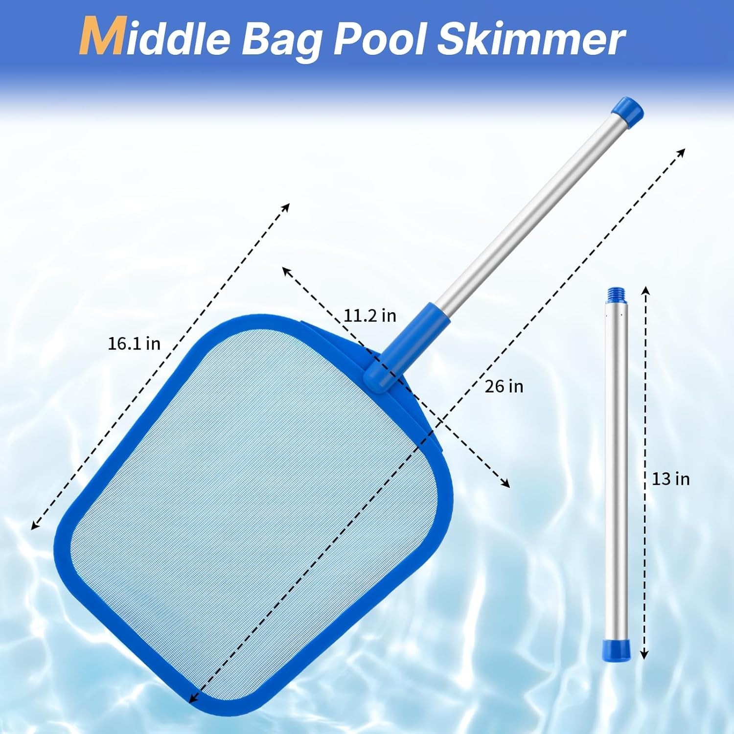 Tavaleu Pool Skimmer, Hot Tub Skimmer With Pole, Light Blue-Shallow