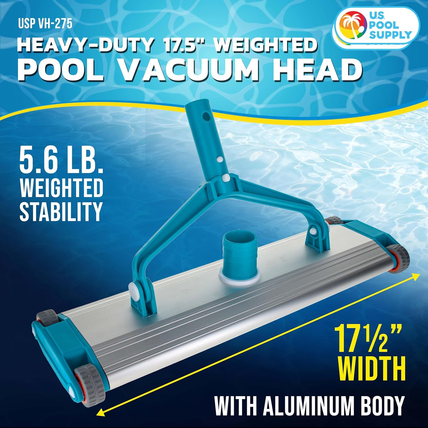 Heavy-Duty 17.5&Prime; Weighted Pool Vacuum Head with Aluminum Body – 5.6 Lb Manual In