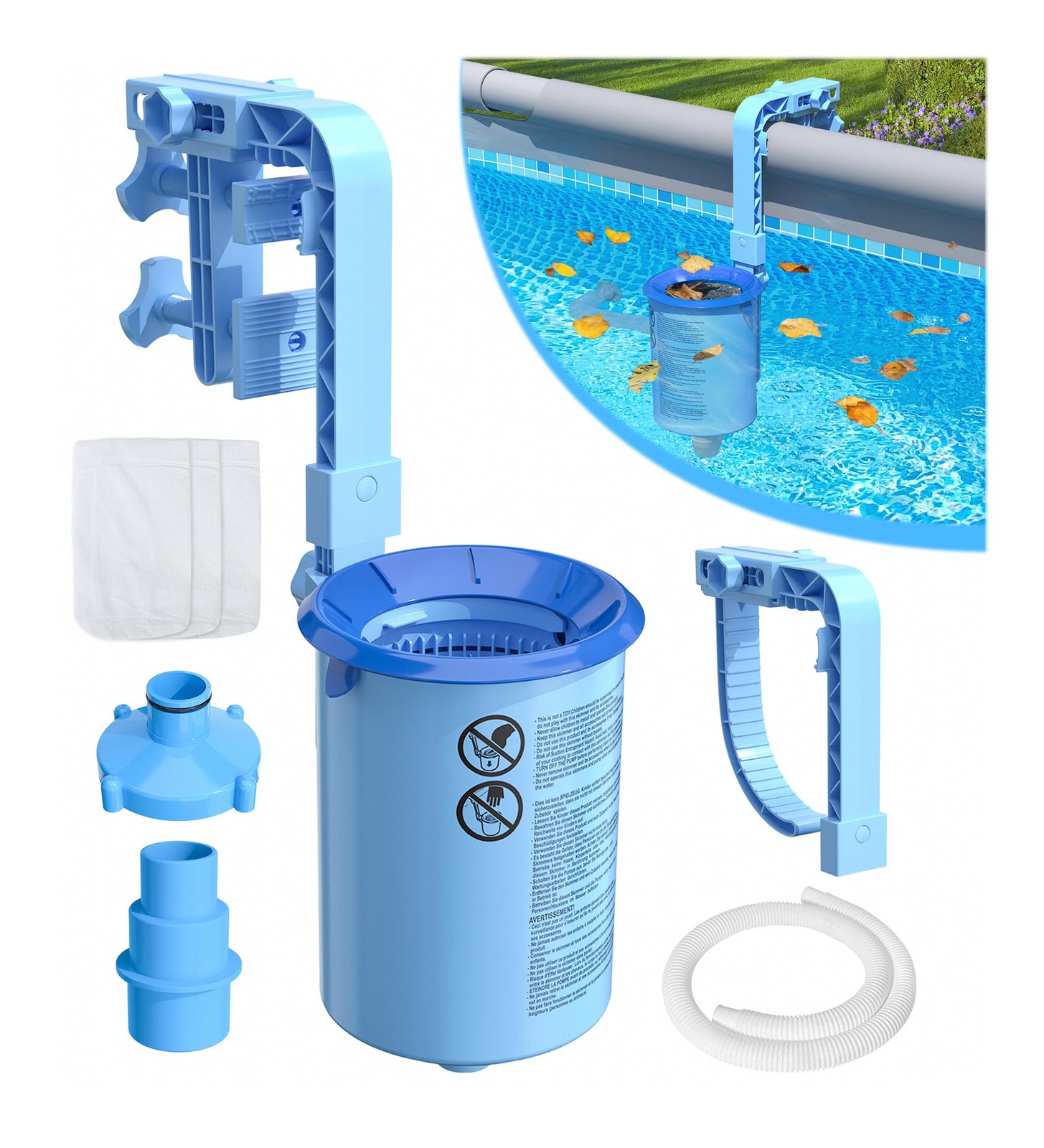 Above Ground Pool Surface Skimmer with 3 Filter Socks and Wall Mount Bracket