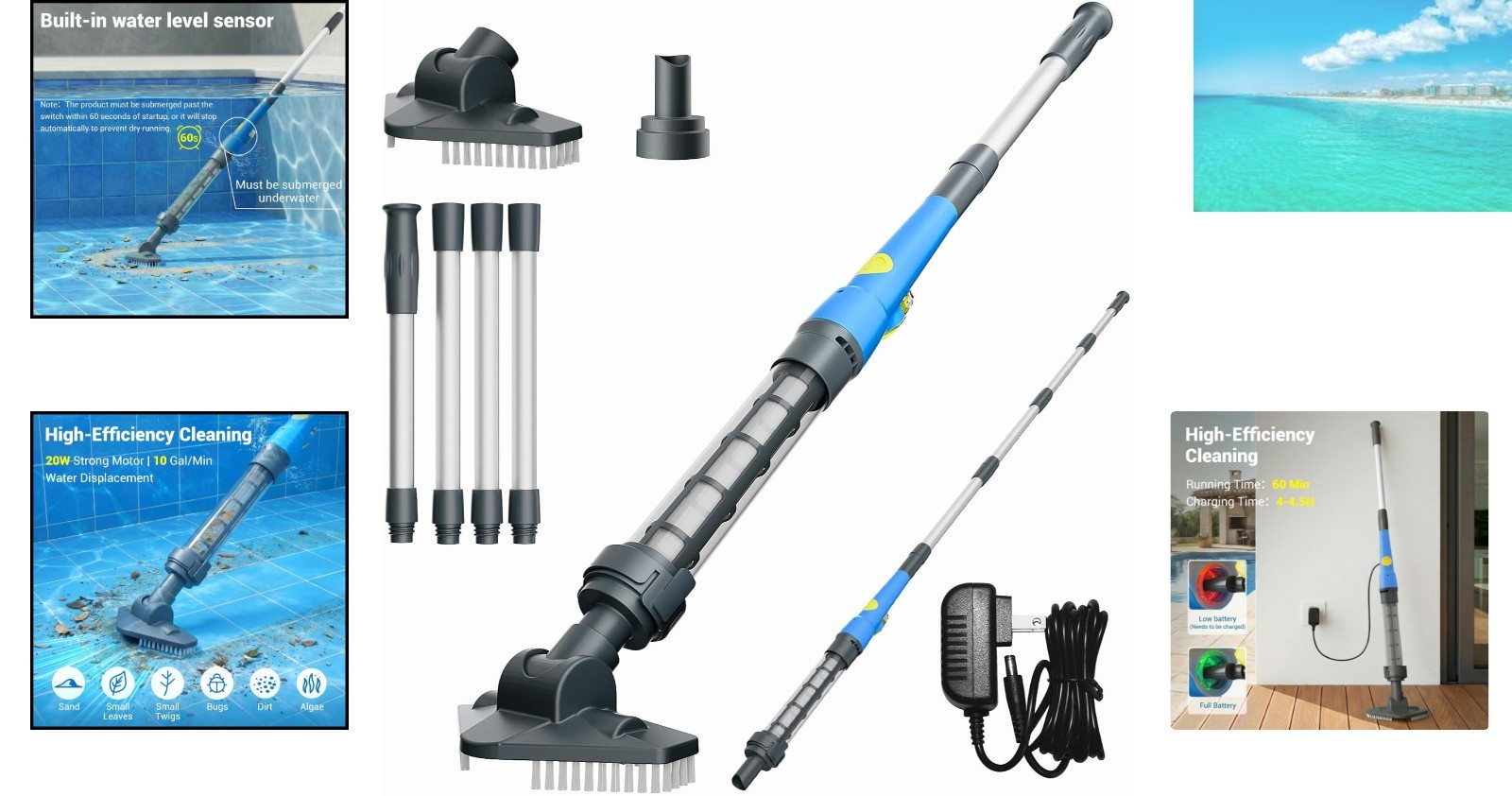 Cordless Hot Tub Vacuum for Above Ground Pools – Rechargeable & Lightweight