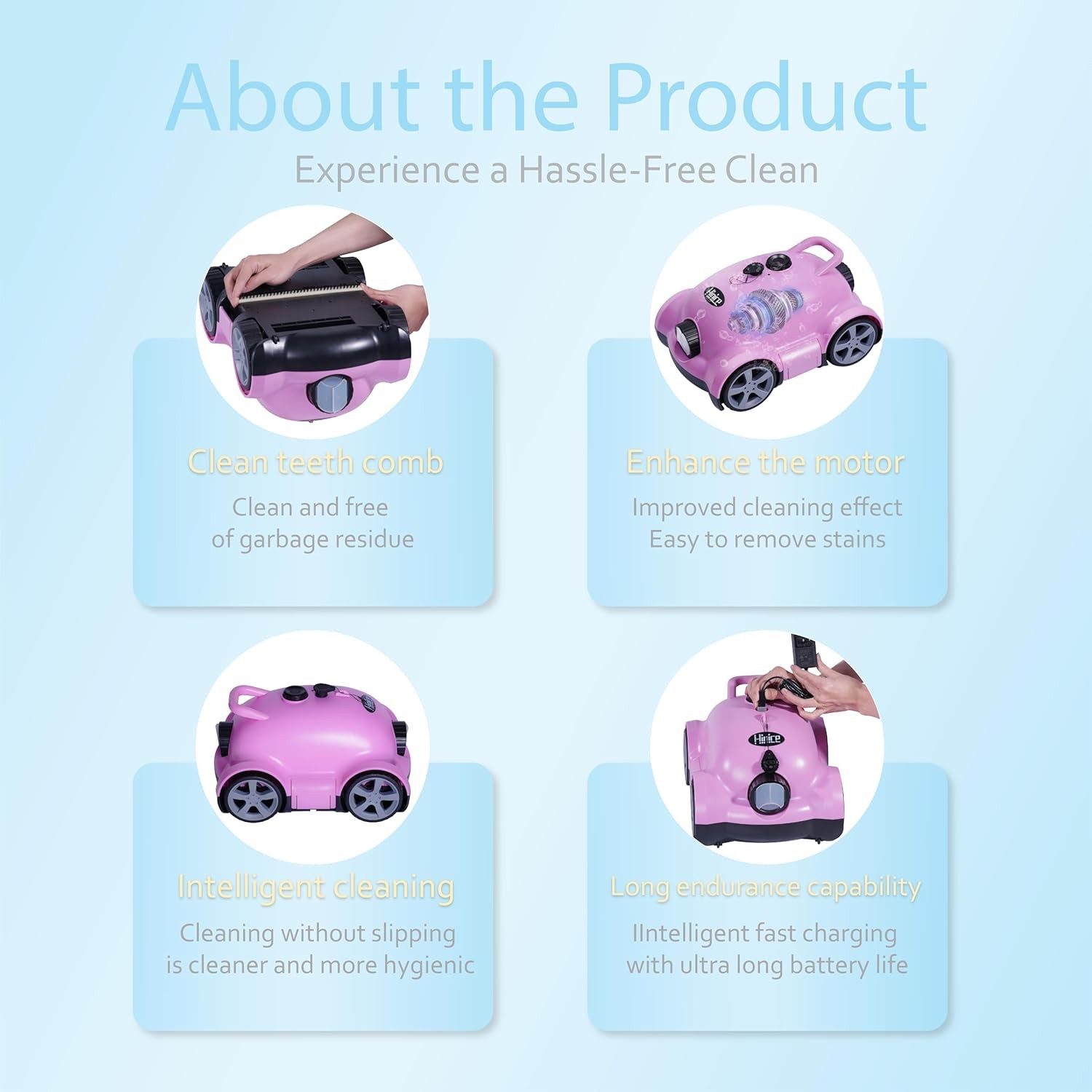 Cordless Wall Climbing Robotic Pool Cleaner for 2200 Sq Ft In-Ground Pools Pink