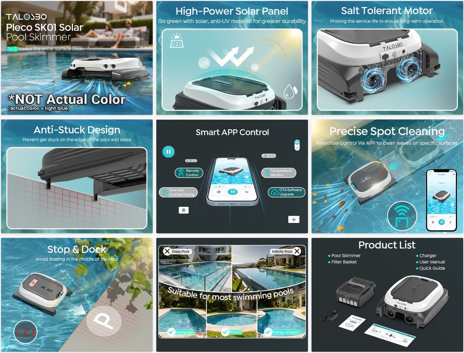 Solar Powered Robotic Pool Surface Skimmer, APP Control, (2026) TALOSBO SK01