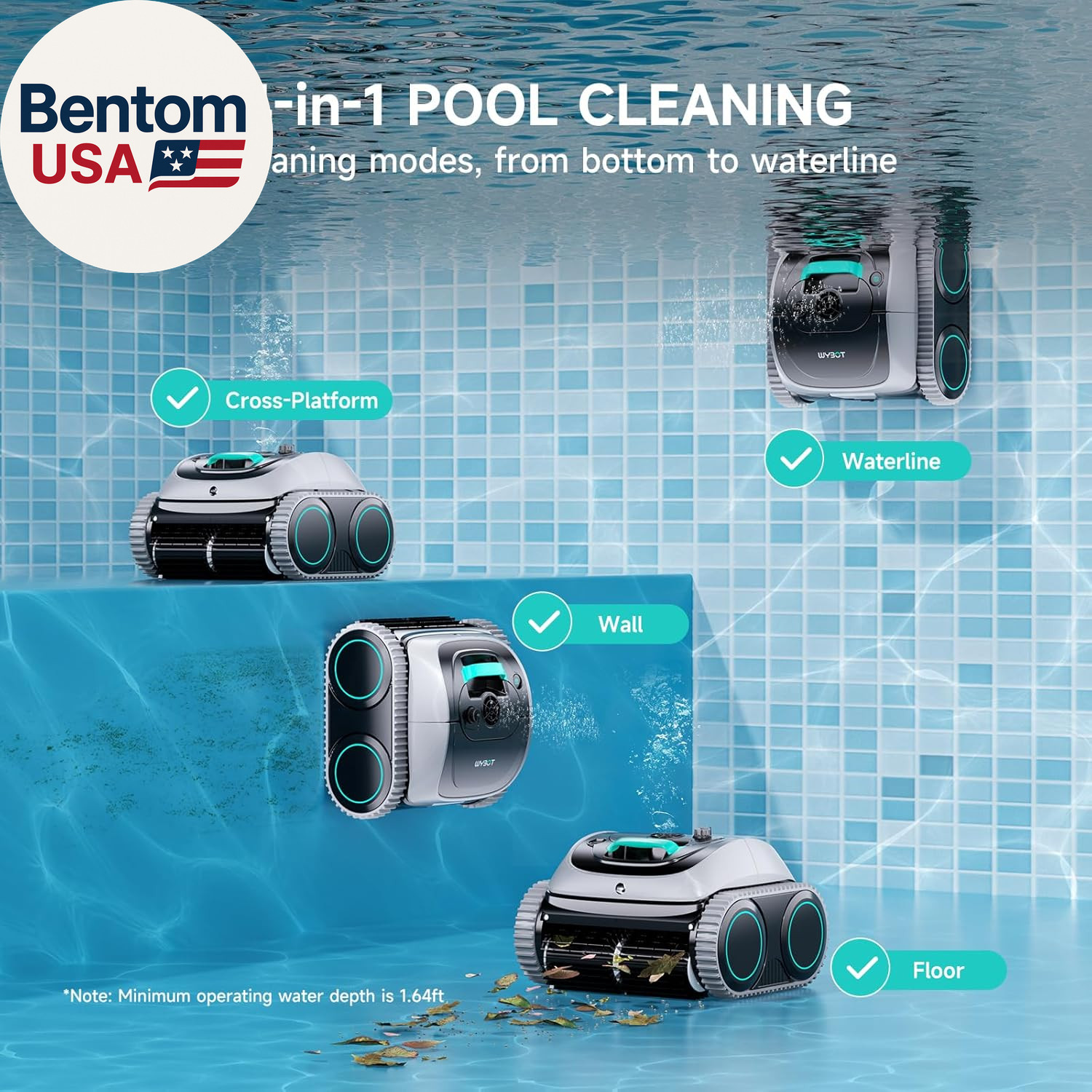 (2026 Upgrade) C1 Pool Robot Vacuum for Inground Pools, 4-In-1 Cordless Robotic