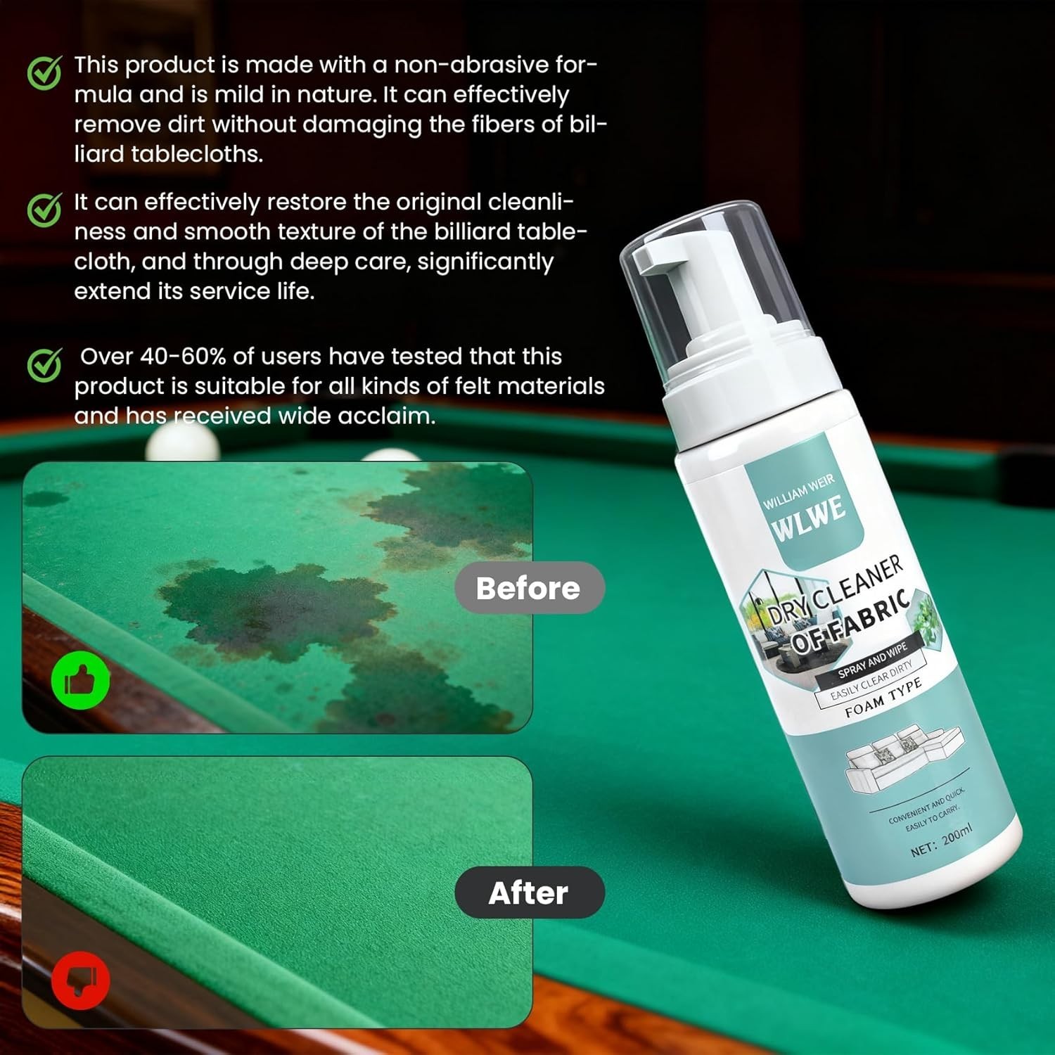 Gentle Billiard Cleaning Kit: Foam Spray & Ergonomic Brushes for Pristine Tables