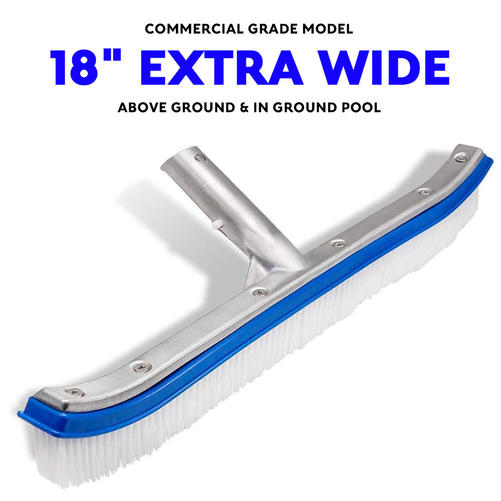 18&Prime; Pool Brush w/ Handle Commercial Heavy Duty Aluminum Back Nylon Bristle