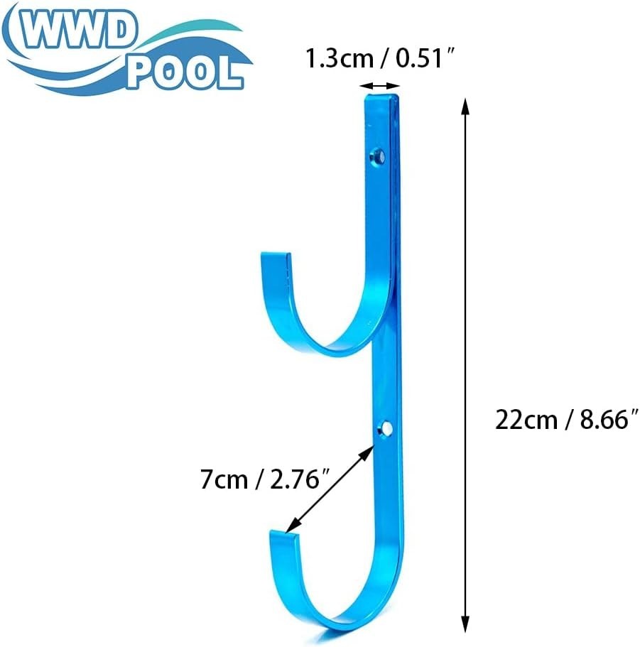 Swimming Pool Aluminum Pole Hanger Set, Blue, 1-Pack 2 Hooks, for Telescoping…