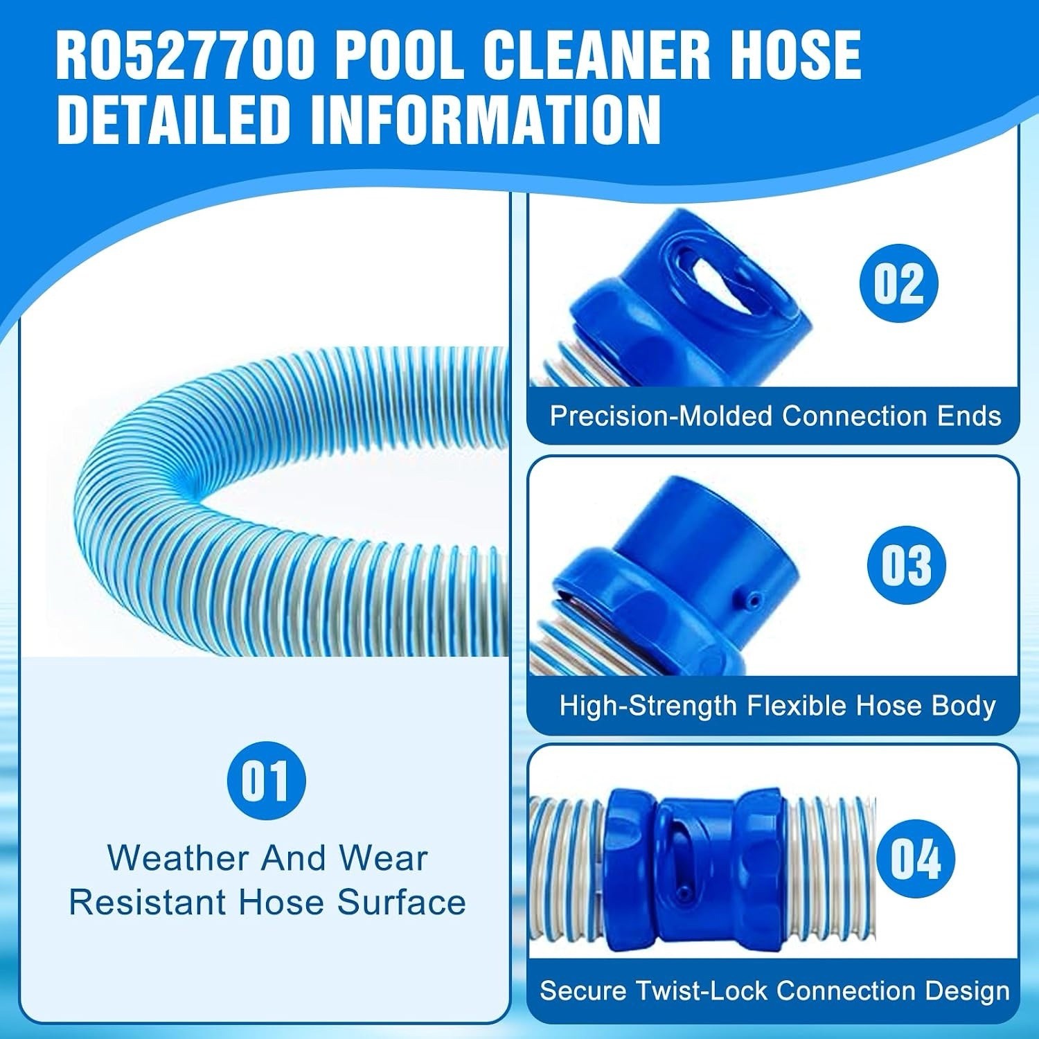 5-Pack Upgrade R0527700 Pool Cleaner Hose for Zodiac MX6 MX8-39 Inch Twist Lock