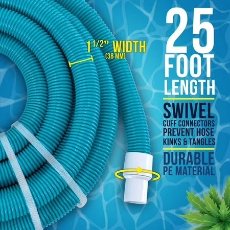 1-1/2&Prime; x 25 Ft Above Ground Swimming Pool Vacuum Hose, Swivel Cuff, Cut to Fit