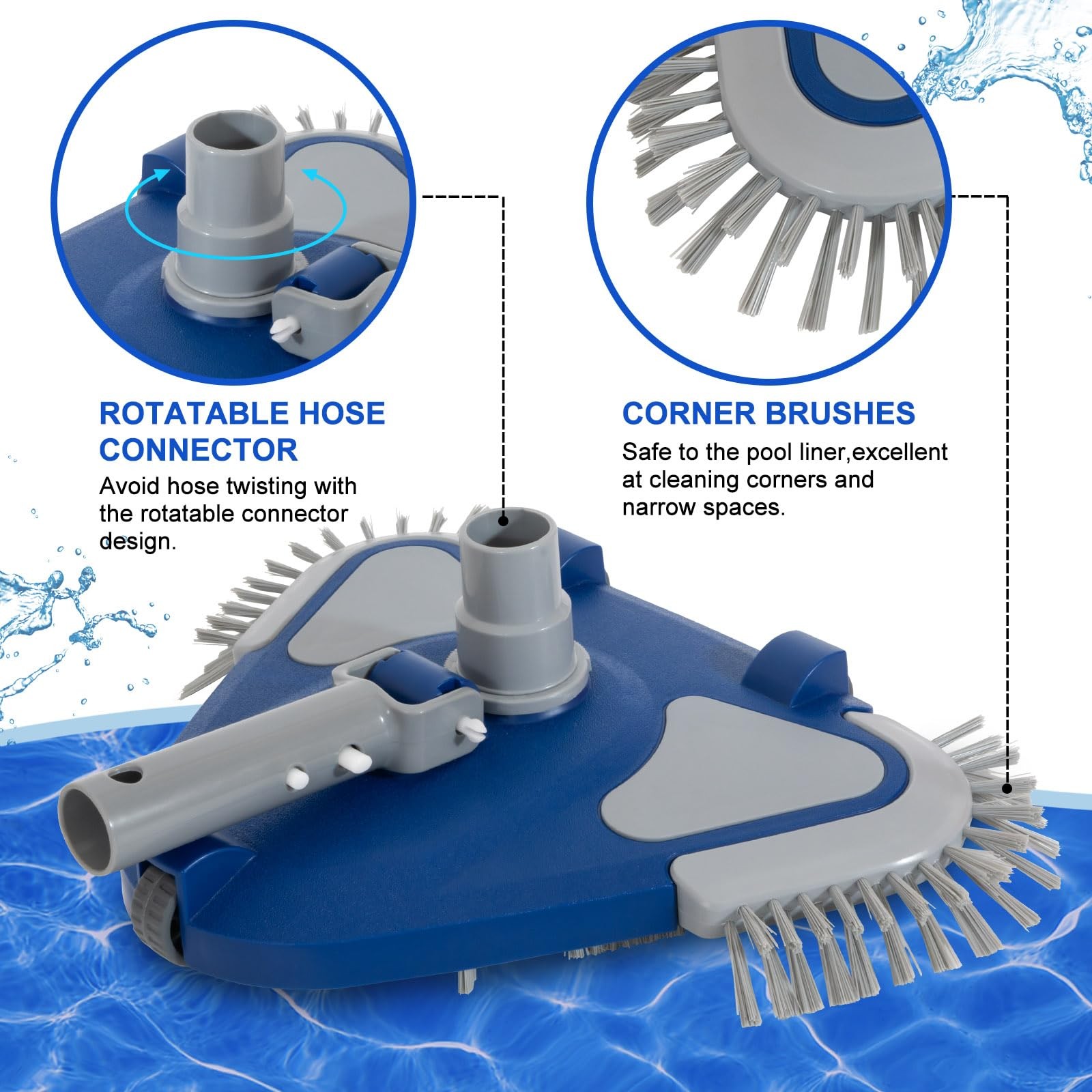 Weighted Pool Vacuum Head 360° Swivel Hose 11/4 11/2 Side Bottom Brushes
