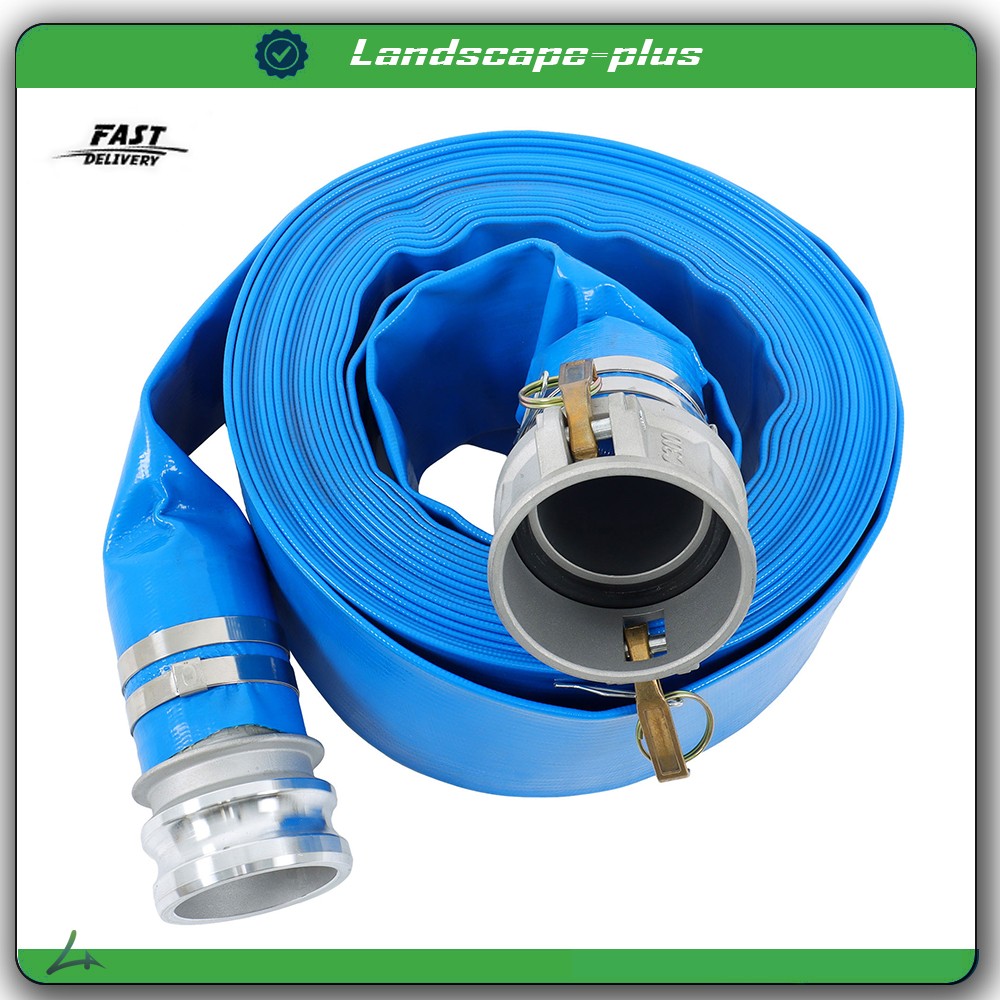 3&Prime; x 50FT PVC Blue Irrigation Discharge Hose W/Aluminum Connectors for Pools