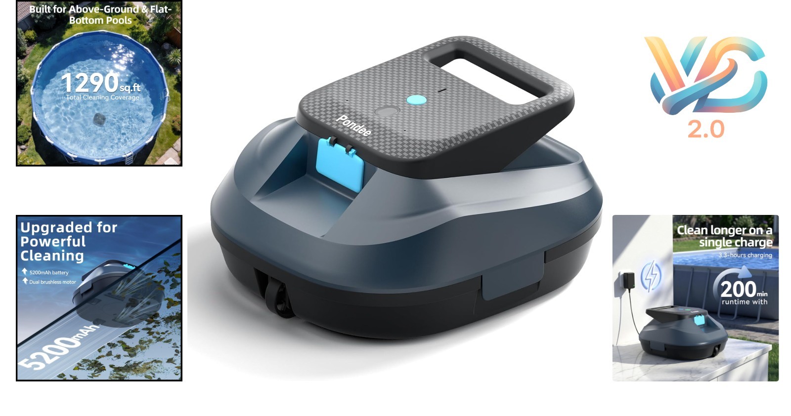 2026 X2 Robotic Pool Vacuum Cordless Cleaner 200-Minutes Runtime