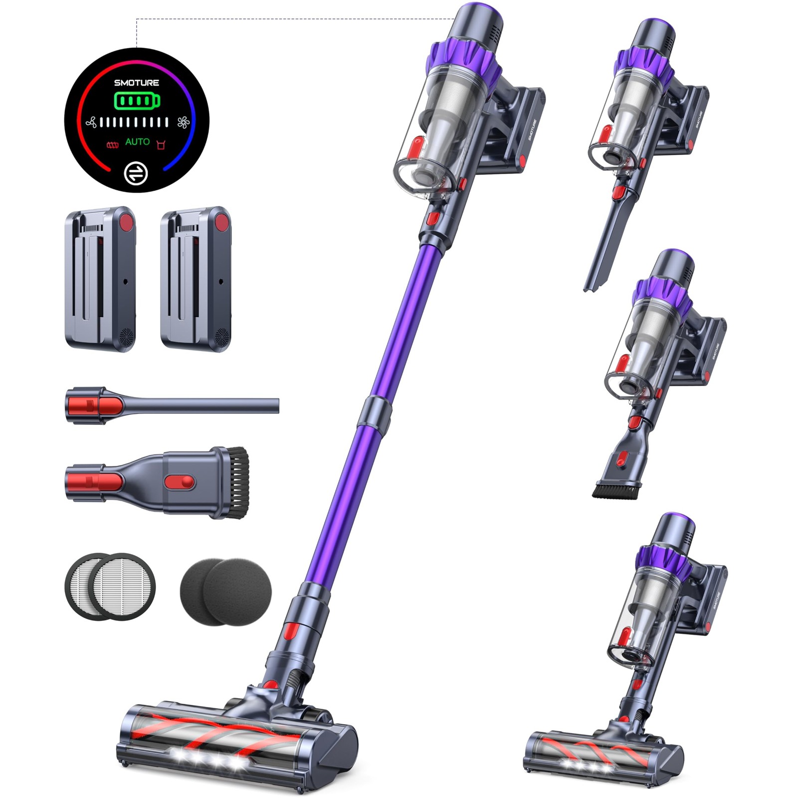 Cordless Vacuum Cleaner, 2 Batteries 110 Mins Runtime Vacuum Cleaners for Hom…