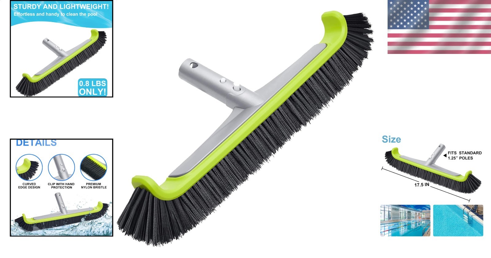 Pool Wall Brush Head, Tough Bristle Cleaner for Vinyl Liners