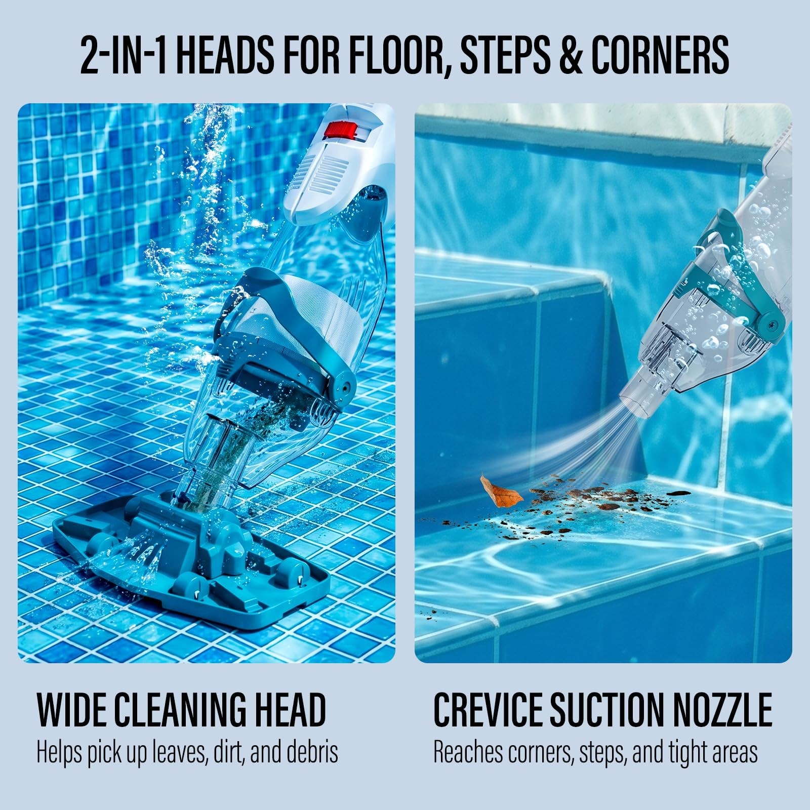 2026 Upgraded Cordless Pool Vacuum for Above Ground Pools, Dual Modes BLUE