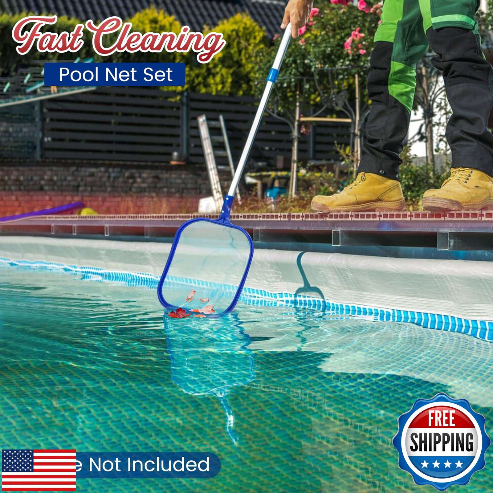 4E&rsquo;s Novelty Swimming Pool Skimmer Net and Leaf Rake Set – 17″ Heavy Duty Fra