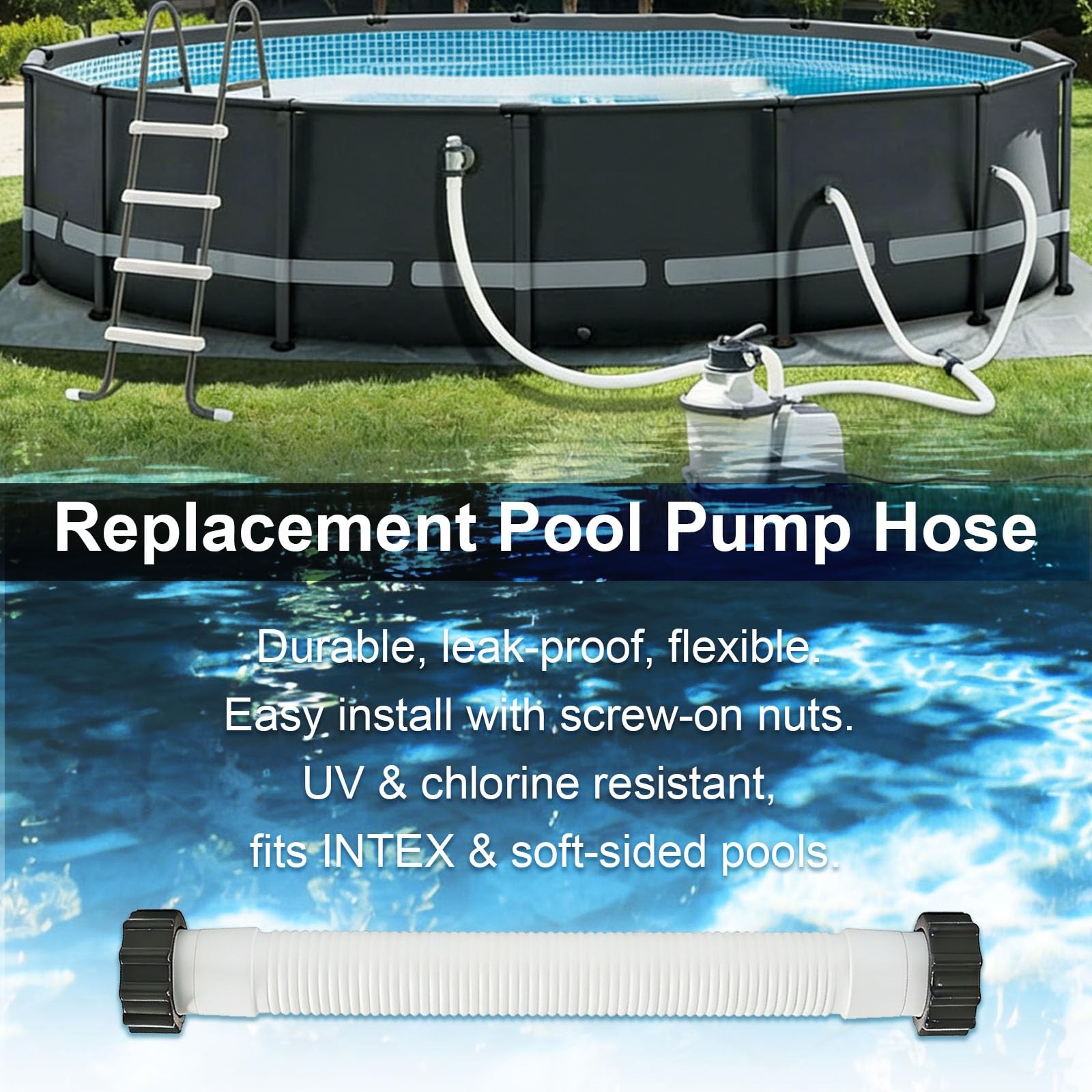 Pool Filter Pump Replacement Hose, 1.5&Prime; Diameter, 16&Prime; Long, 20 Inches, 2 PCS