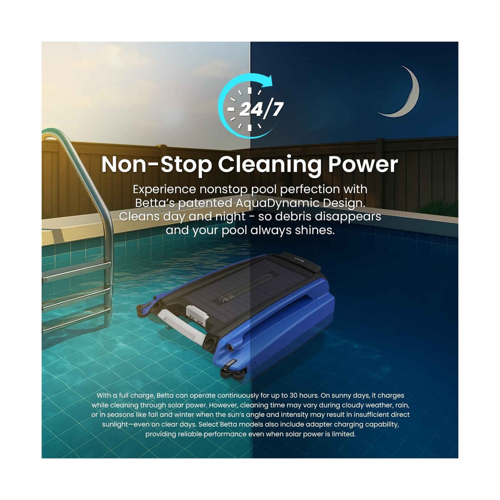 Betta SE Solar Powered Automatic Robotic Pool Surface Skimmer Cleaner with 24…