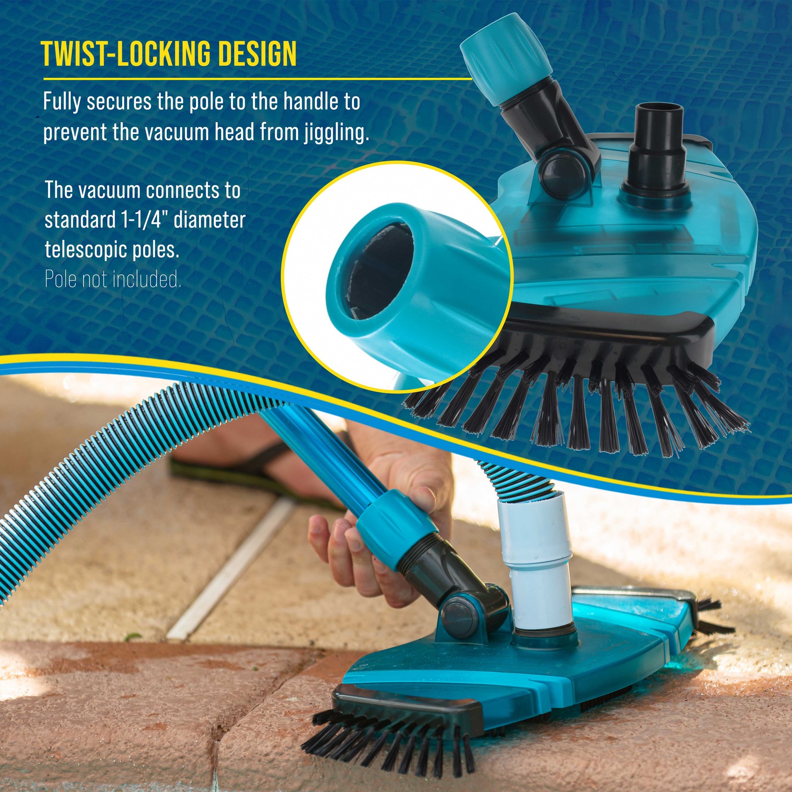 14&Prime; Rectangular Weighted Super Flexible Swimming Pool Vacuum Head, Side Brushes