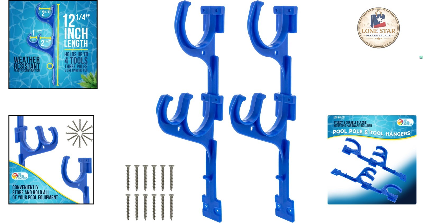 2-Pack Plastic Pool Pole Hooks – Efficient Storage for Skimmers, Rakes & More