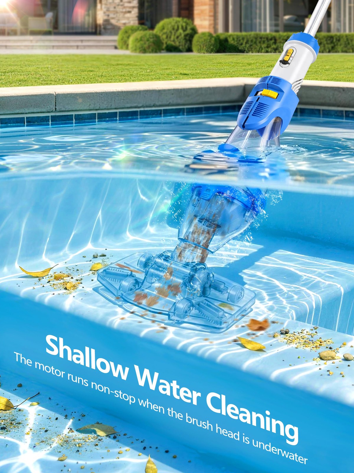 Cordless Pool Vacuum for Inground Pool, Flow Adjustable, Transparent Brush He…