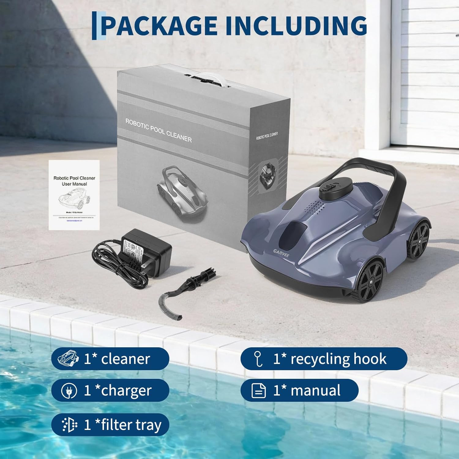 Cordless Robotic Pool Vacuum – 130 Min Runtime, Self-Parking, Portable Design