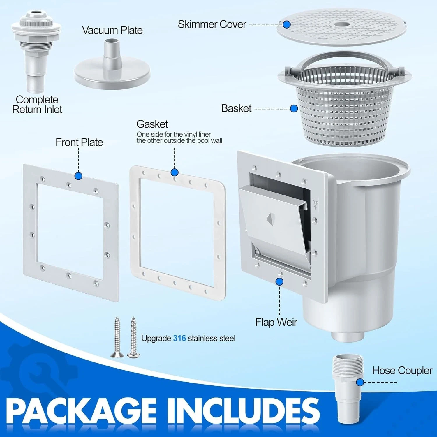 through Wall Skimmer for above Ground Pool, Heavy Duty Wall Mount Pool Skimmer K