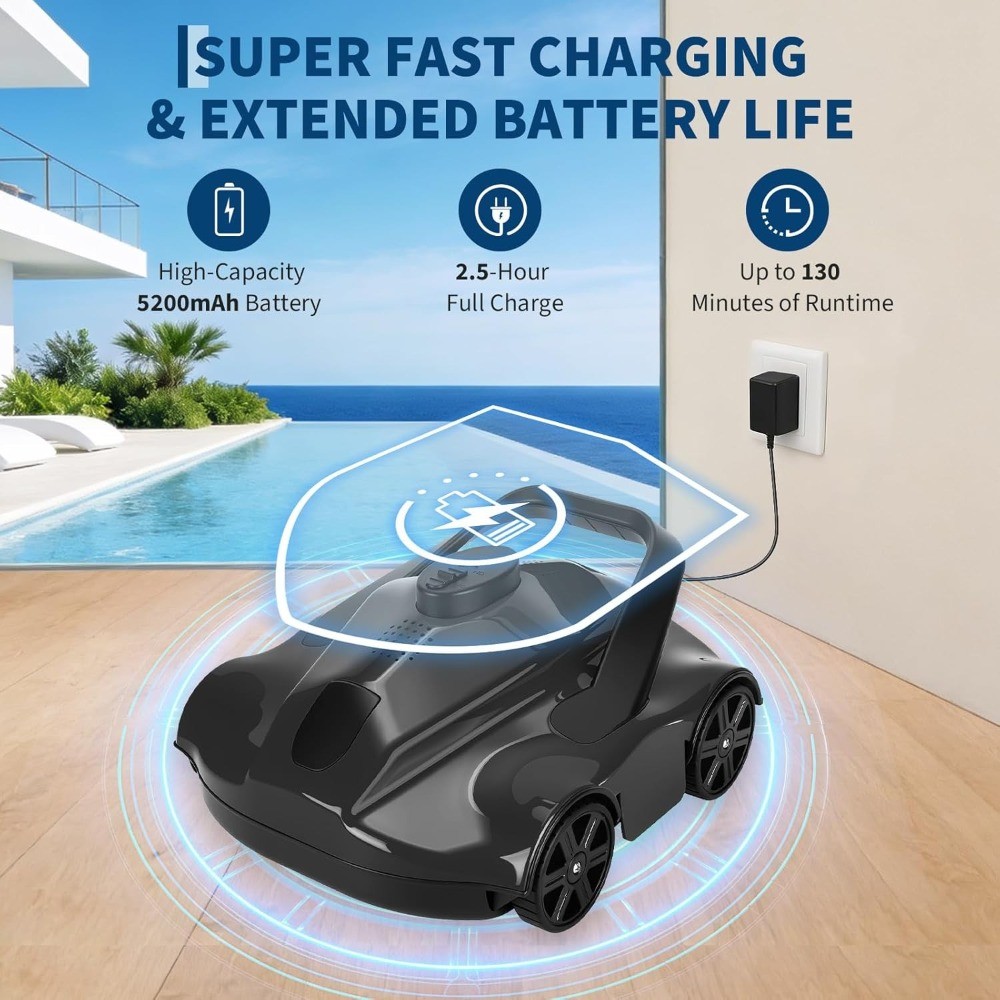 For 860Sq.Ft 2H Runtime Cordless Robotic Pool Cleaner Wall Climbing Waterline US