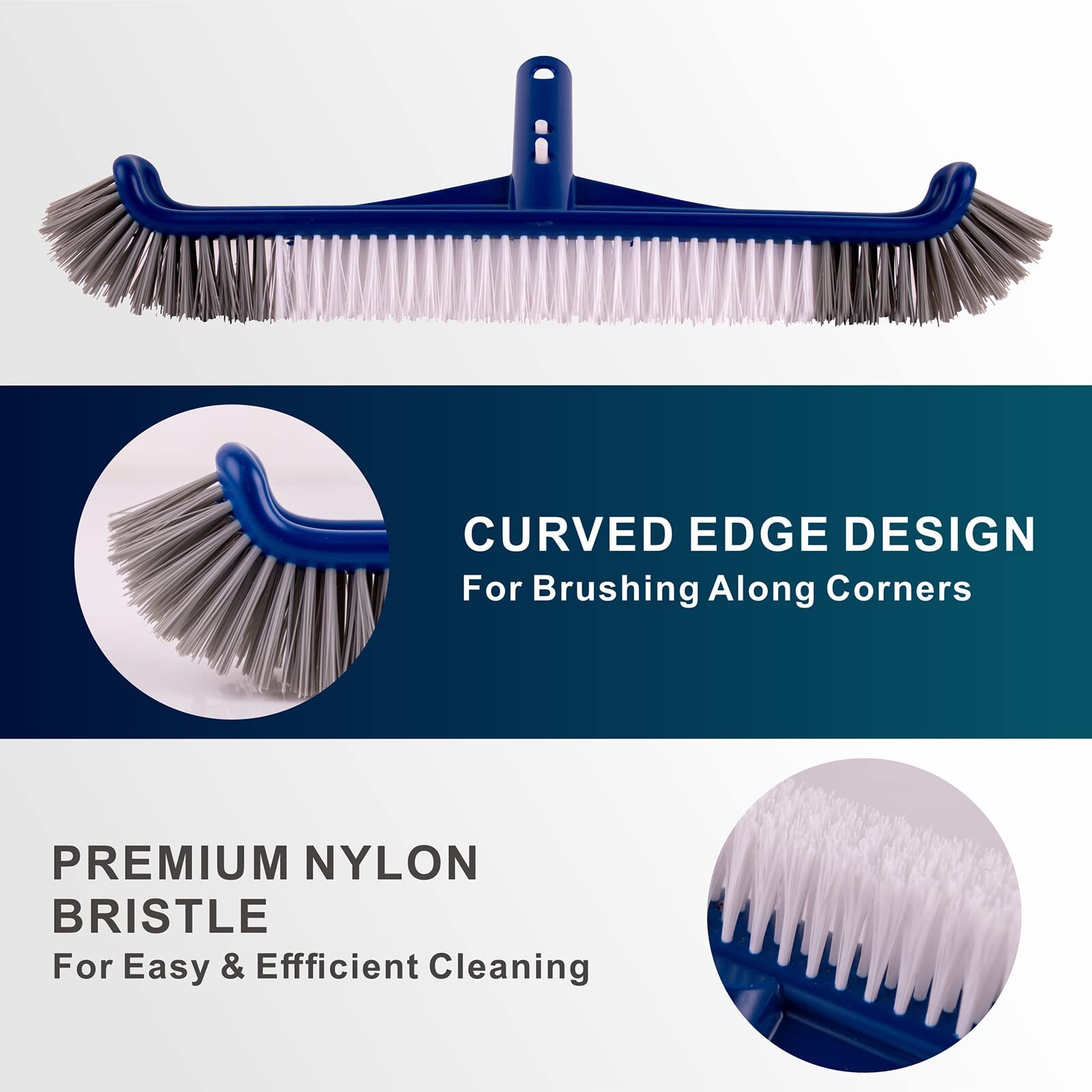 Fine Mesh Pool Net & Brush Head Combo Sturdy Skimmer With 17.5&Prime; Professional Bru