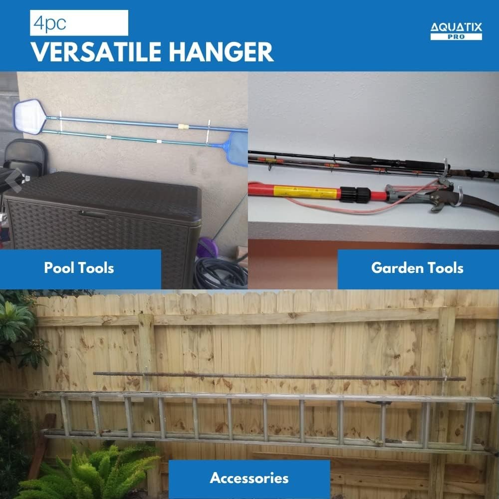 Pool Pole Hanger Set 4pc Aluminum Wall Mount Organizer for Pool & Garden