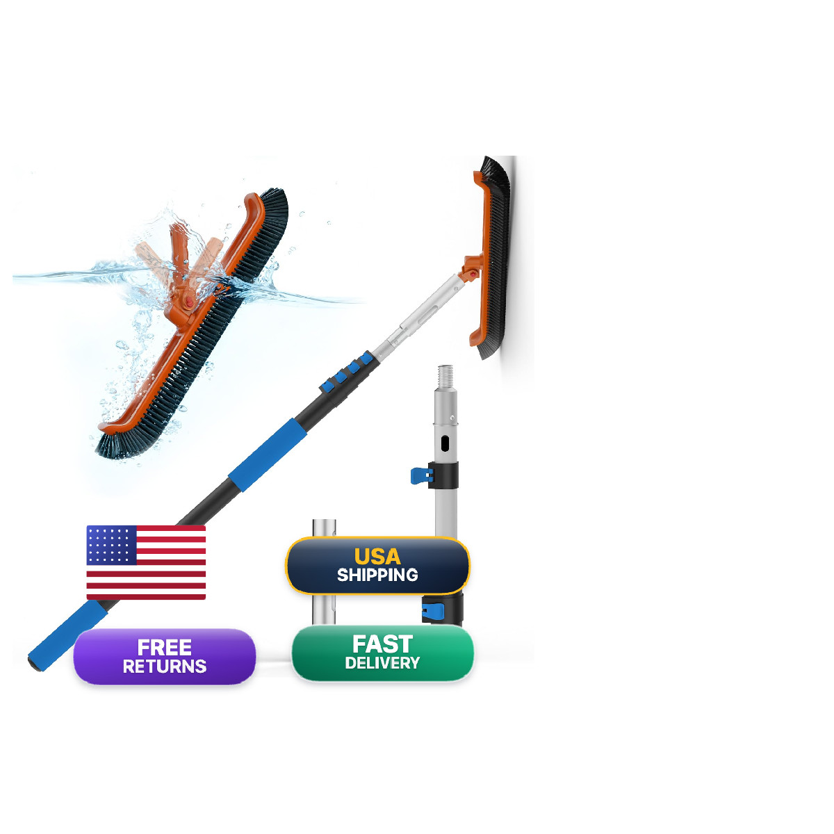Skgpole 16Ft Swimming Pool Pole Brush Upgraded Pool Pole Telescopic 16Ft Heavy