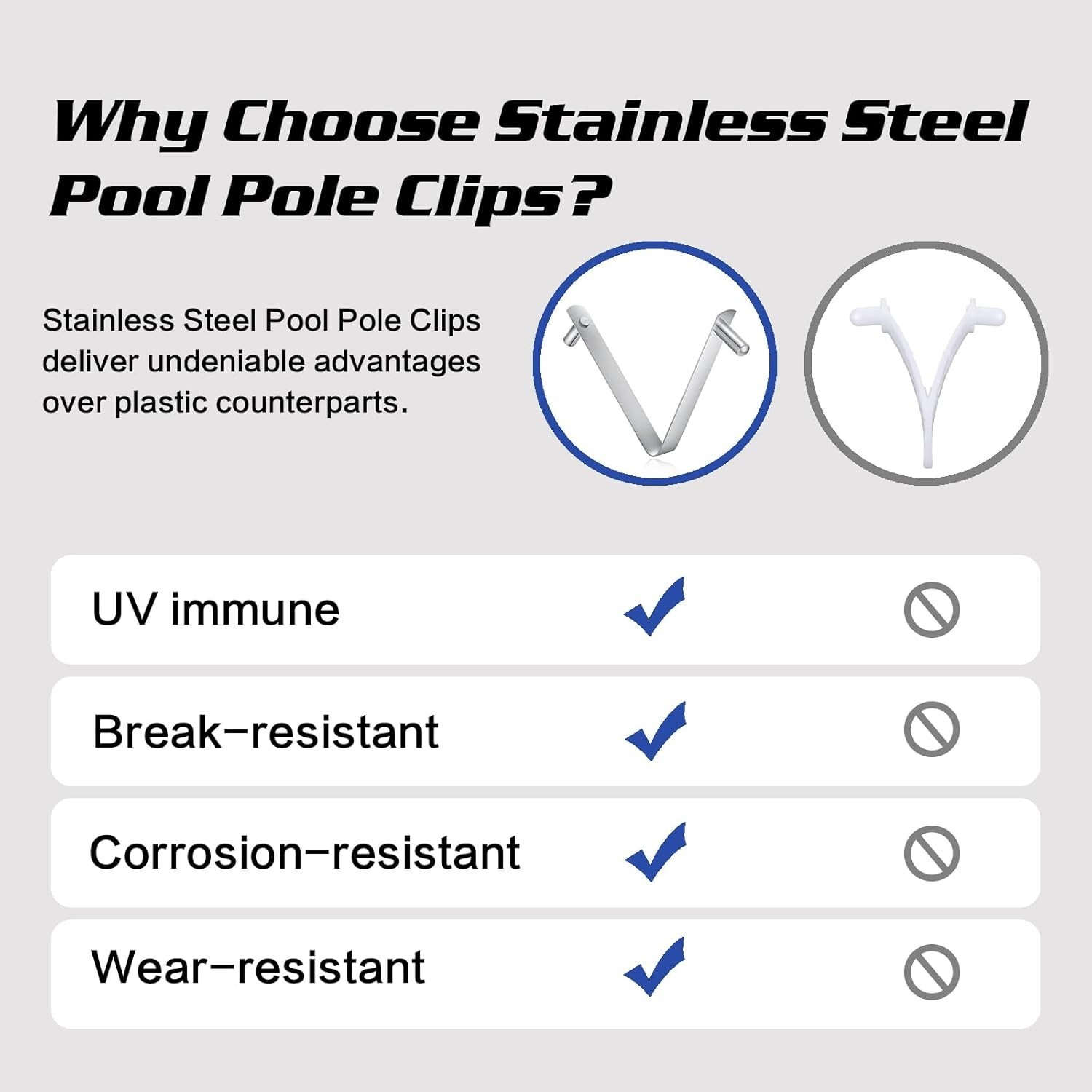 5PCS Pool Pole Clips, V-Shaped Stainless Steel Brush Clips