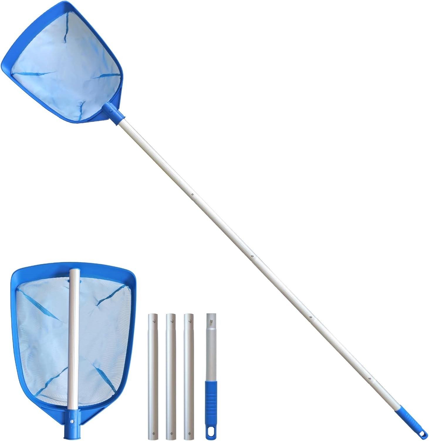 Fine Mesh Pool Leaf Skimmer with 5-Section Aluminum Pole for Effortless Cleaning