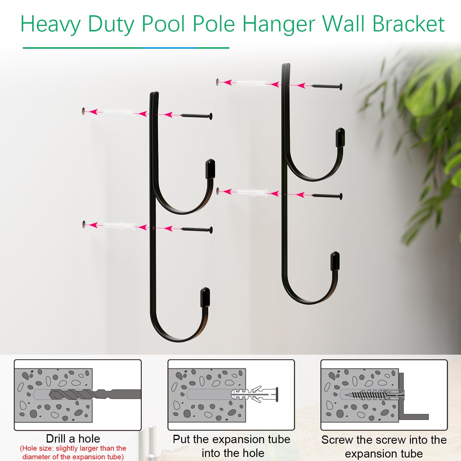 2 Pcs Pool Pole Hanger Wall Mounted Pool Fence Hooks Heavy Duty Swimming Meta…
