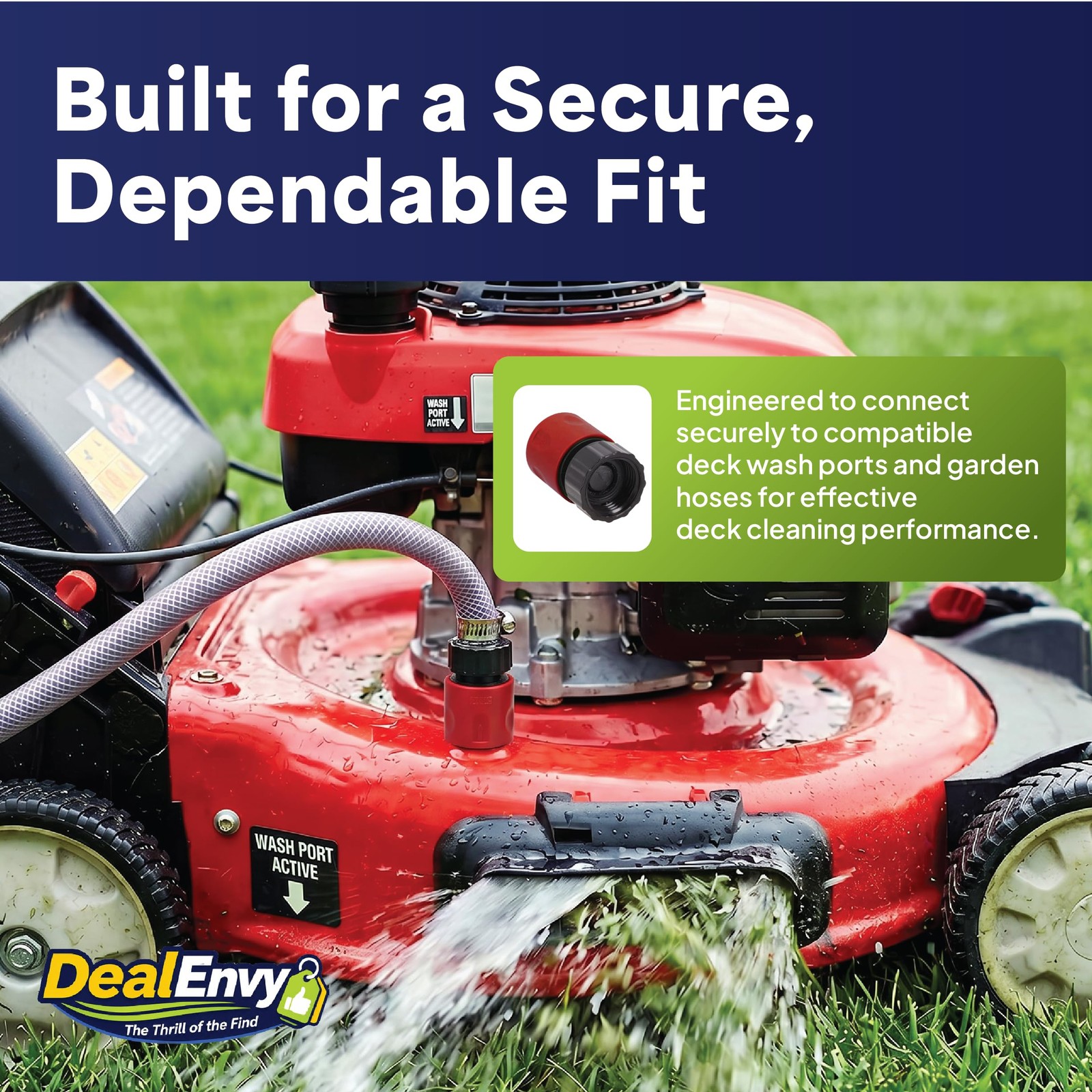 DealEnvy Quick Connect Lawn Mower Deck Wash Port Adapter – Riding Small, Red