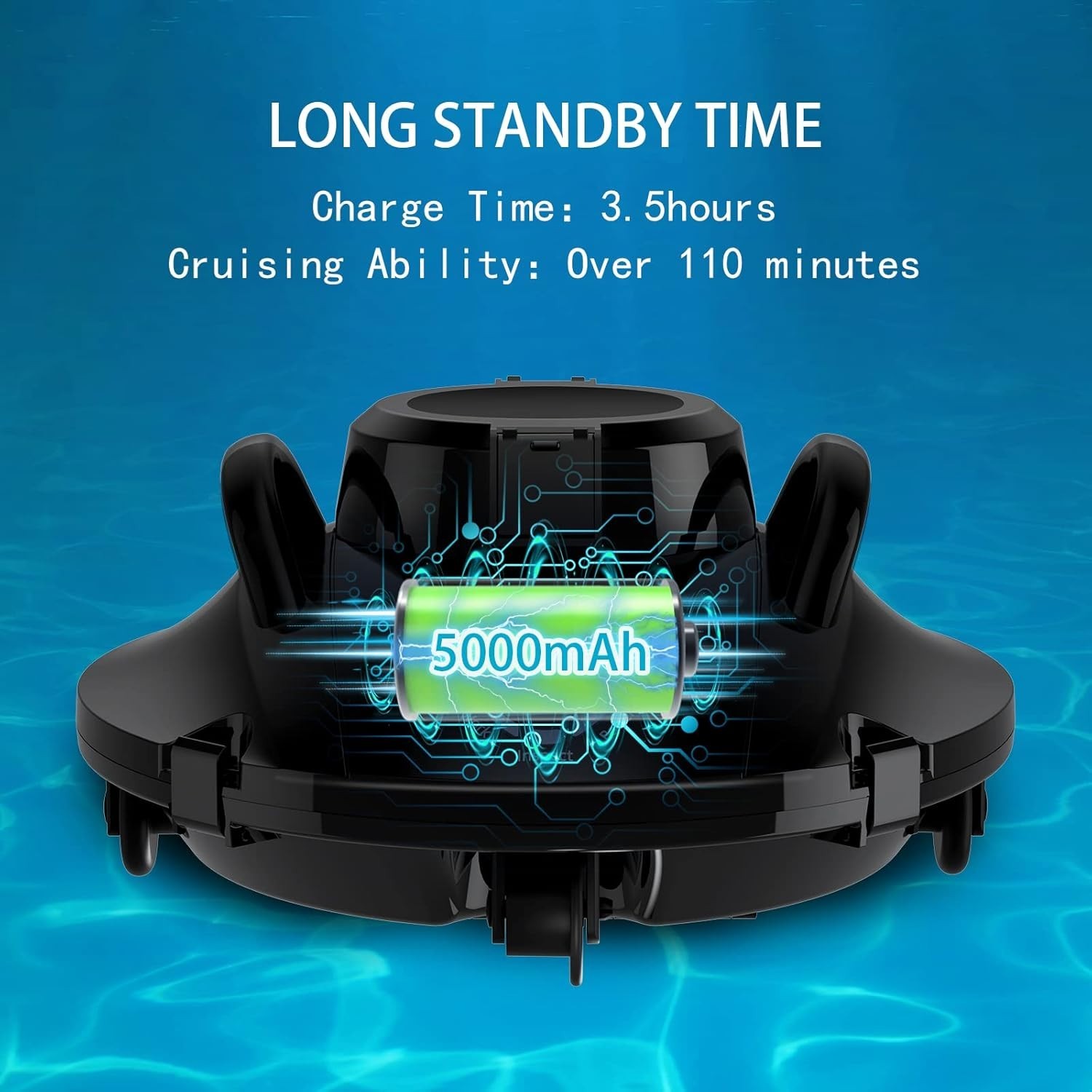 Cordless Robotic Pool Vacuum – Self-Parking Pool Cleaner Lasts 110 Mins
